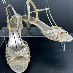 Michelle D. Gold Heels 9 M Strappy Croc Embossed Evening Party Special Shoes